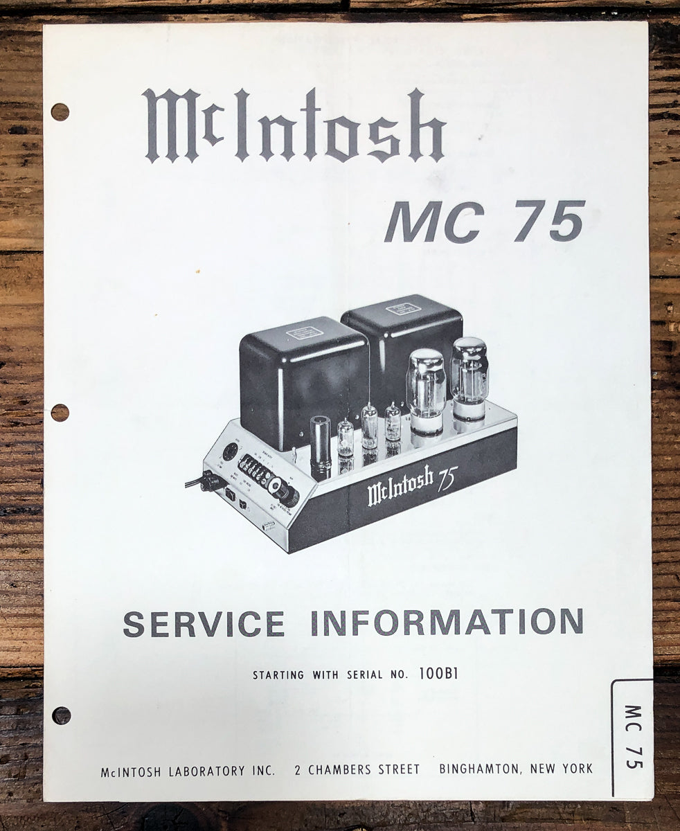 McIntosh MC-75 MC75 Amplifier Service Manual *Original*
