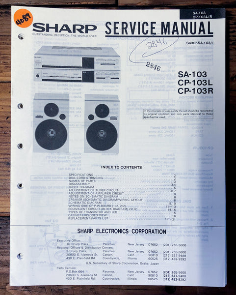 Sharp SA-103 CP-103L CP-103R Stereo  Service Manual *Original*