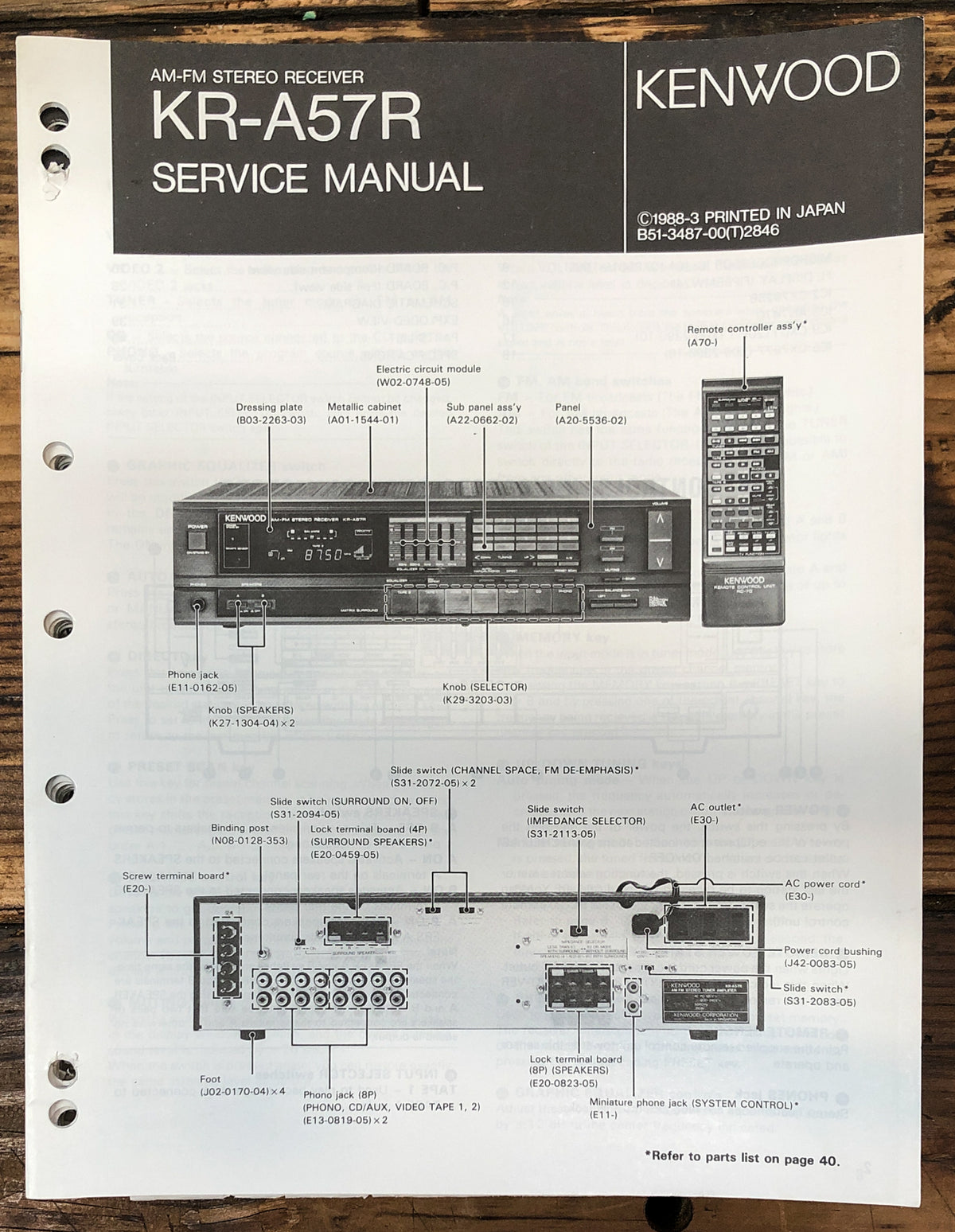 Kenwood KR-A57R Receiver  Service Manual *Original*