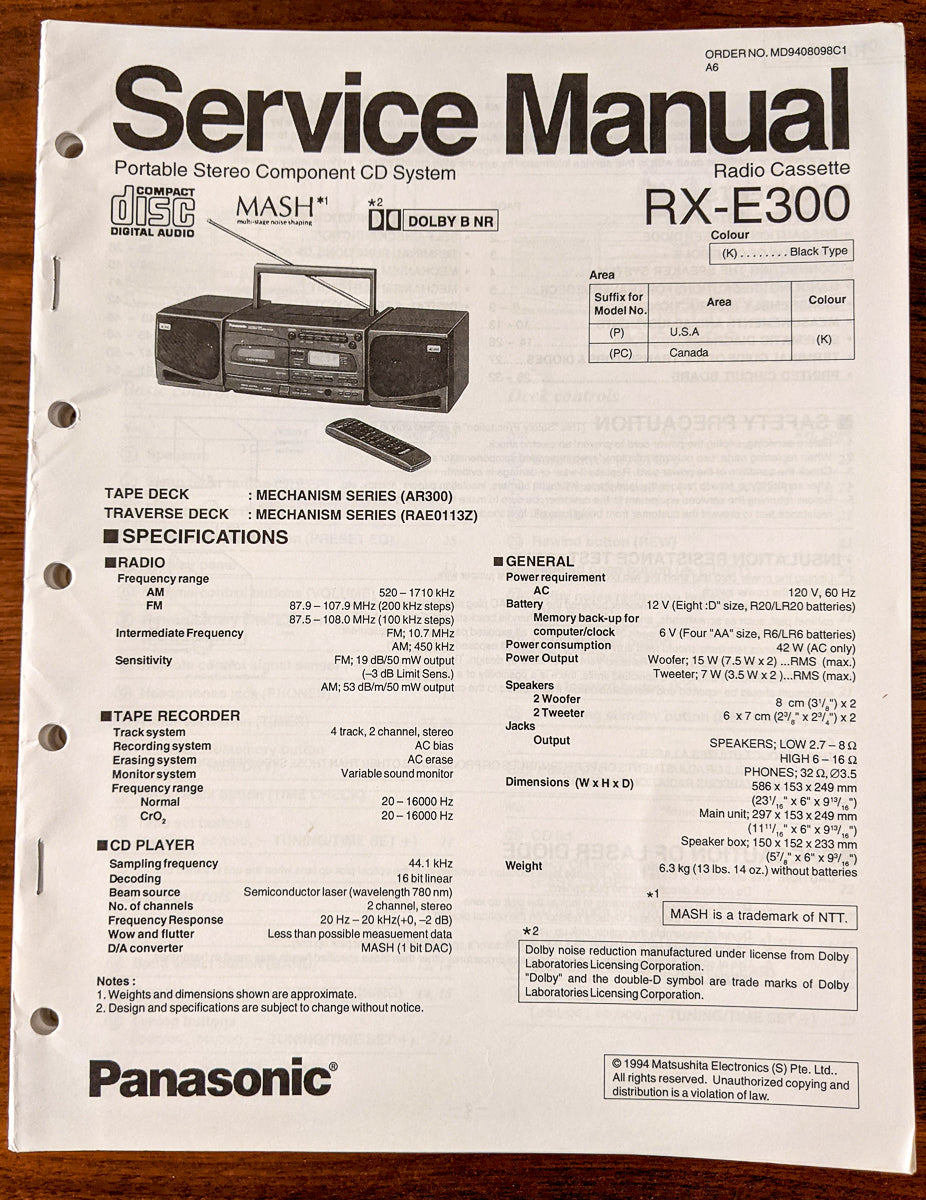 Panasonic RX-E300 Radio Cassette Service Manual *Original*