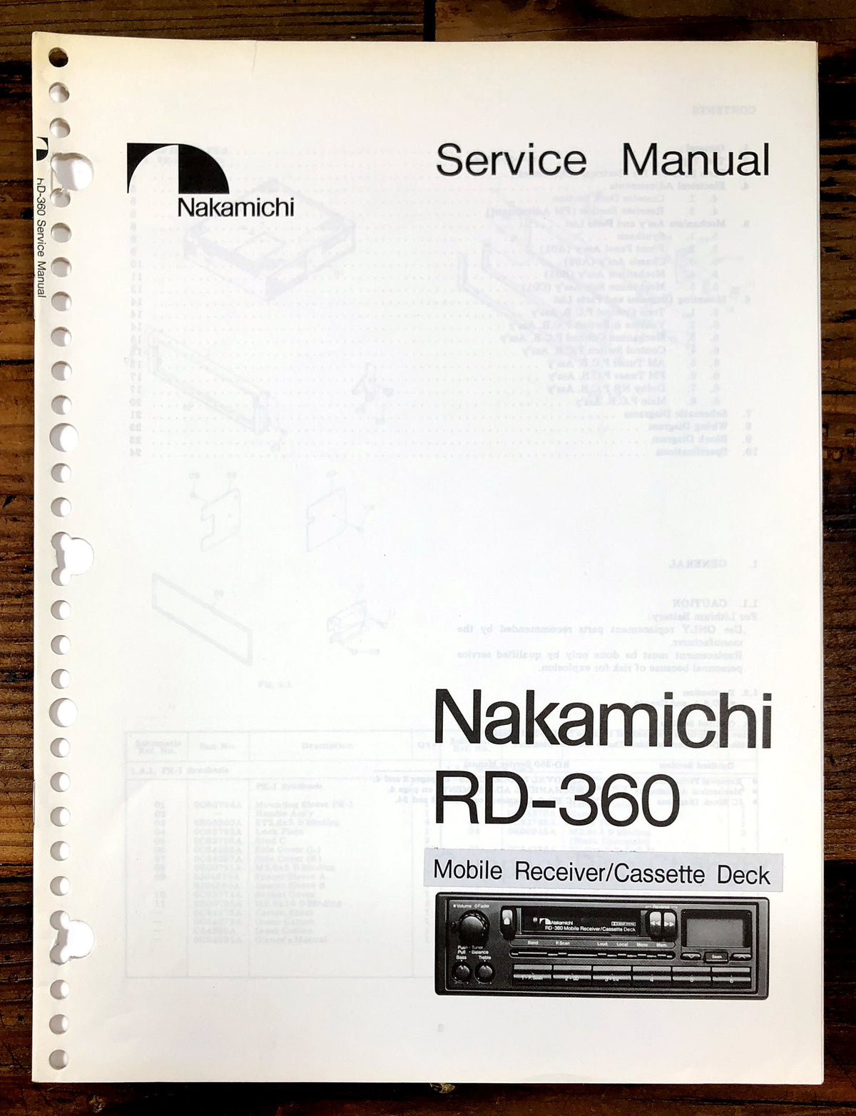 Nakamichi RD-360 Mobile Receiver/Cassette Deck Service Manual *Original*