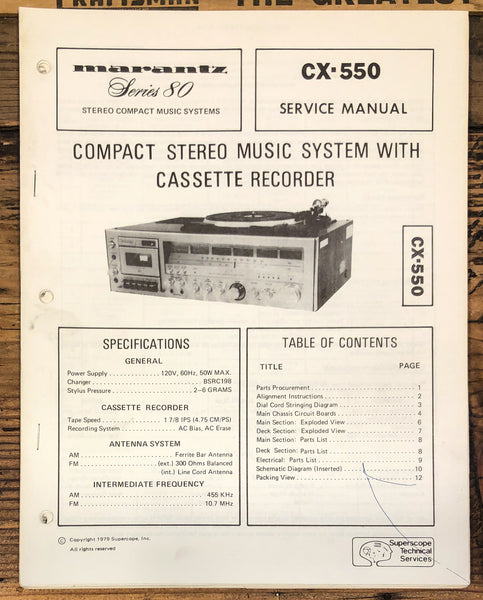 Marantz CX-550 Turntable / Stereo Service Manual *Original*
