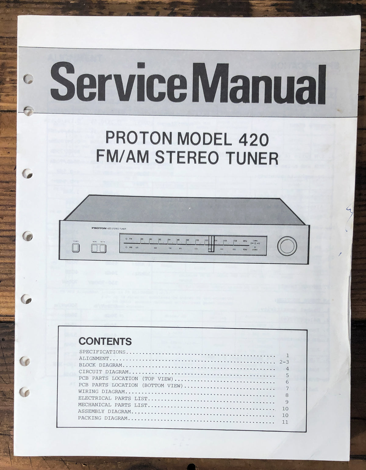 Proton Model 420 Tuner  Service Manual *Original*