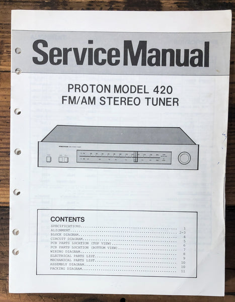 Proton Model 420 Tuner  Service Manual *Original*