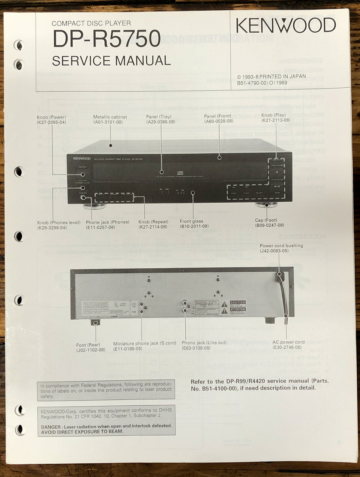Kenwood DP-R5750 CD Player  Service Manual *Original*