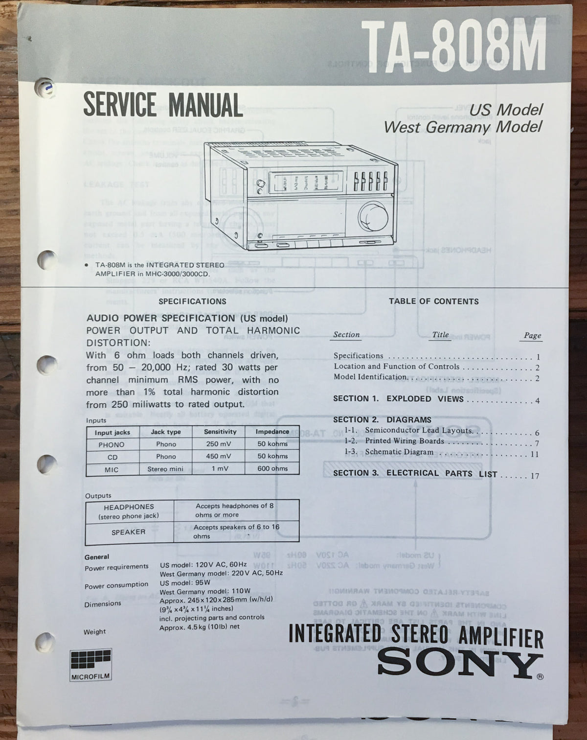 Sony TA-808M Amplifier  Service Manual *Original*