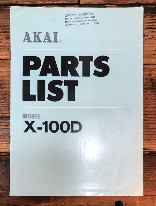 Akai Model X-100D  Parts List Manual *Original*