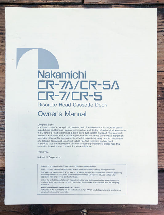 Nakamichi CR-5 -5A CR-7 -7A  Service Manual *Original*