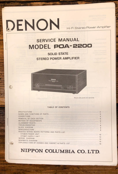 Denon POA-2200 Amplifier  Service Manual *Original*