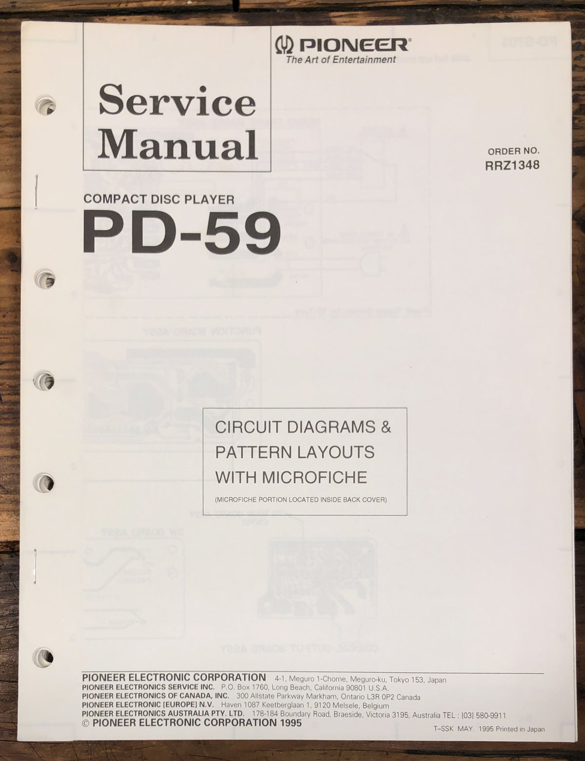 Pioneer PD-59 CD Player  Service Manual *Original*