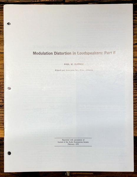 "Modulation Distortion in Loudspeakers" Pt.2 P Klipsch   Dealer Brochure *Orig*