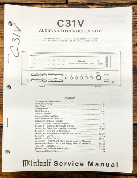 McIntosh C31V C-31V Preamp / Preamplifier  Service Manual *Original*