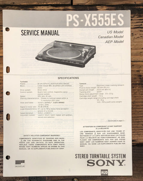 Sony PS-X555ES Turntable Service Manual *Original*