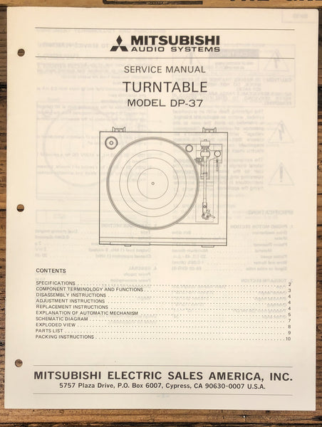 Mitsubishi DP-37 Record Player / Turntable  Service Manual *Original*