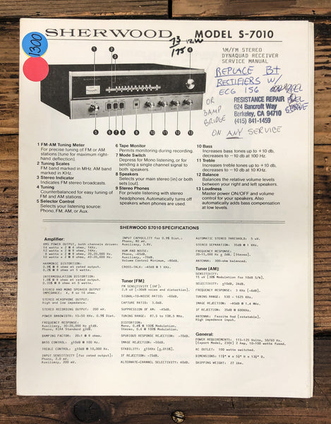 Sherwood S-7010 Receiver Service Manual *Original*
