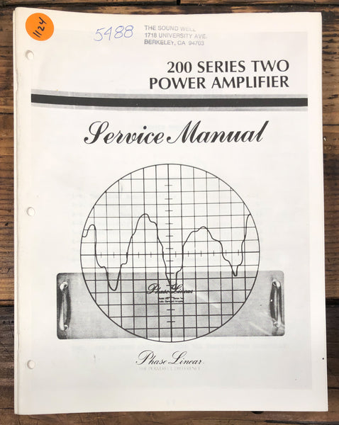 Phase Linear Model 200 Series 2  Amplifier  Service Manual *Original*