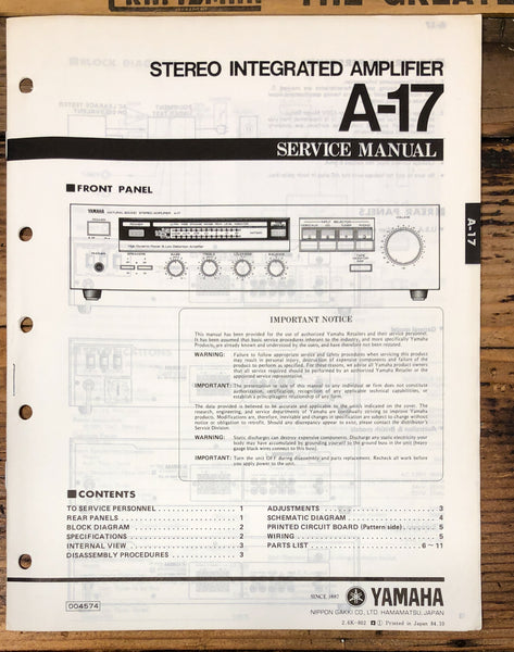 Yamaha A-17 Amplifier  Service Manual *Original*