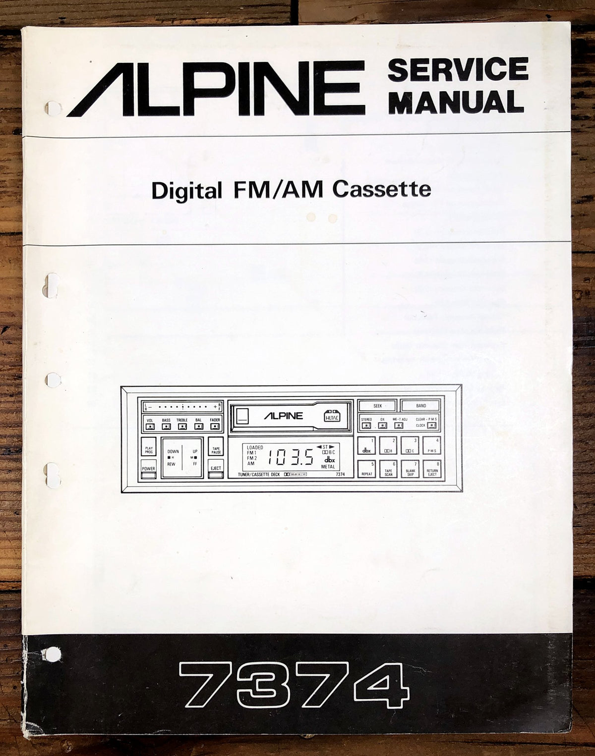 Alpine 7374 Digital FM/AM Cassette Service Manual *Original*