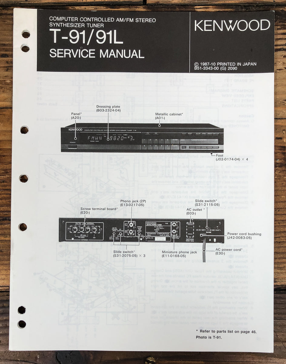 Kenwood T-91 T-91L Tuner Service Manual *Original*