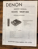 Denon DCP-50 Portable CD Player  Service Manual *Original*