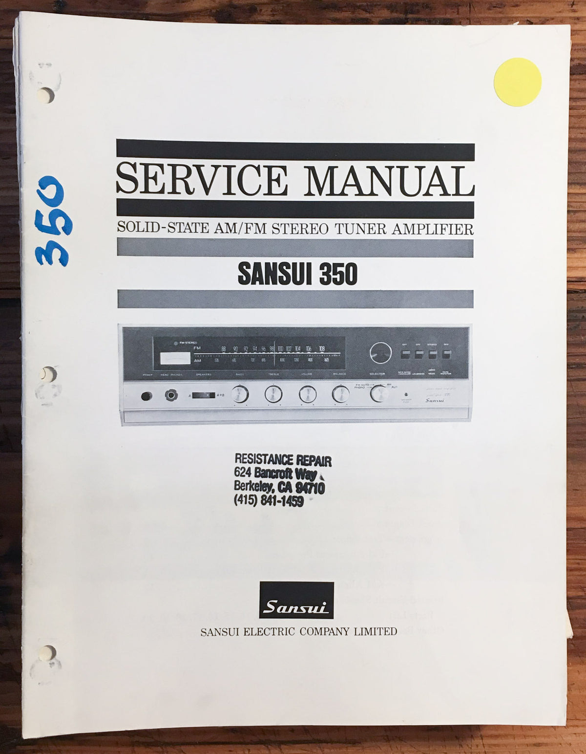 Sansui Model 350 Receiver  Service Manual *Original*