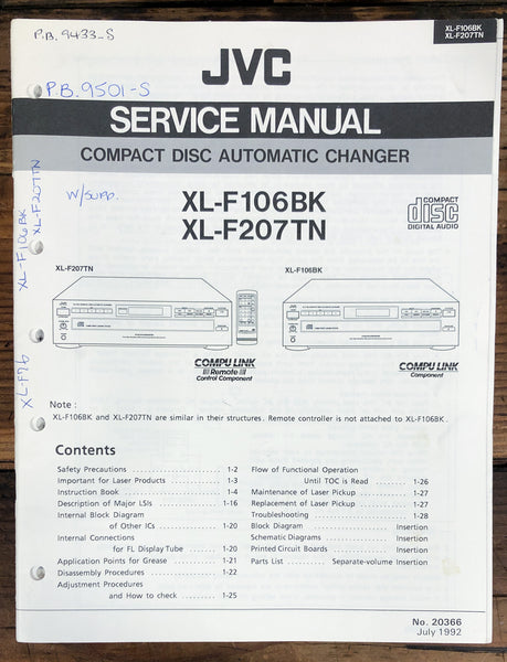 JVC XL-F106 XL-F207 BK TN CD Player  Service Manual *Original*
