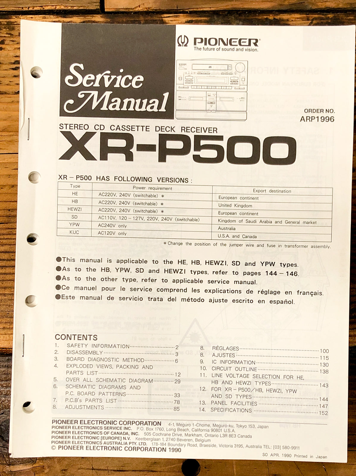 Pioneer XR-P500 Receiver Service Manual *Original* #1