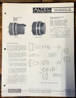 Altec Model 288-8K 291-16K Speaker  Owners Manual & Schematic *Orig*