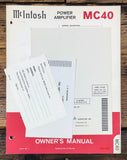 McIntosh MC-40 MC40 Amplifier Owners / User Manual *Original*