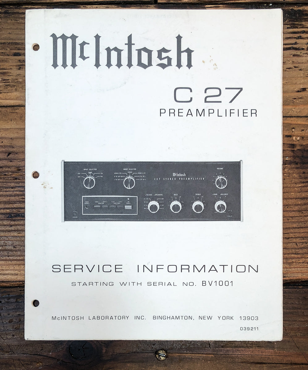 McIntosh C-27 C-27 Preamp / Preamplifier Service Manual *Original*