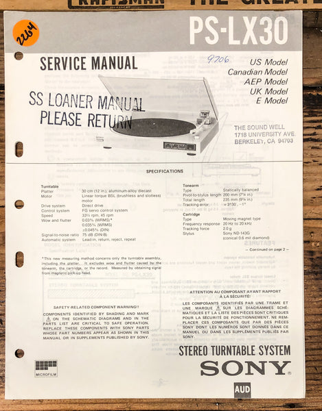 Sony PS-LX30 Record Player / Turntable  Service Manual *Original*