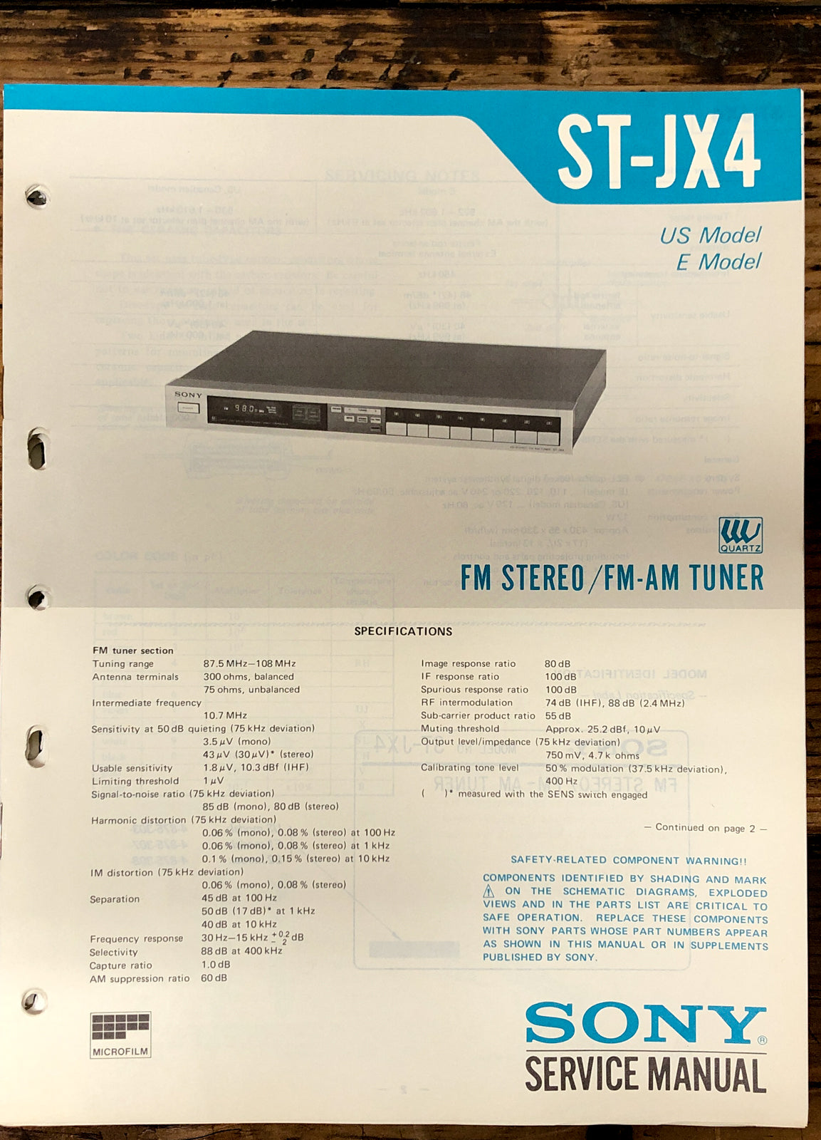 Sony ST-JX4 Tuner  Service Manual *Original*