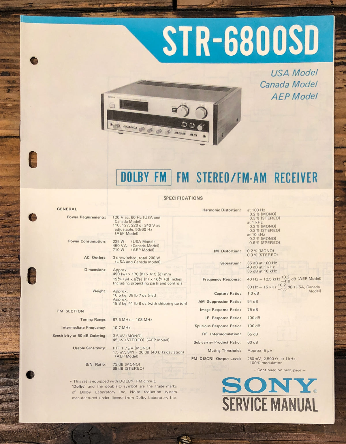 Sony STR-6800SD Receiver  Service Manual *Original*