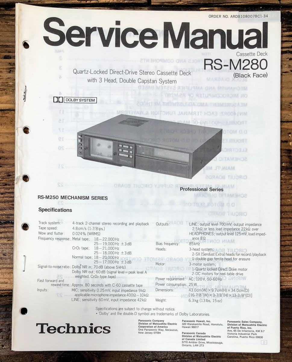 Technics RS-M280 Cassette Service Manual *Original*