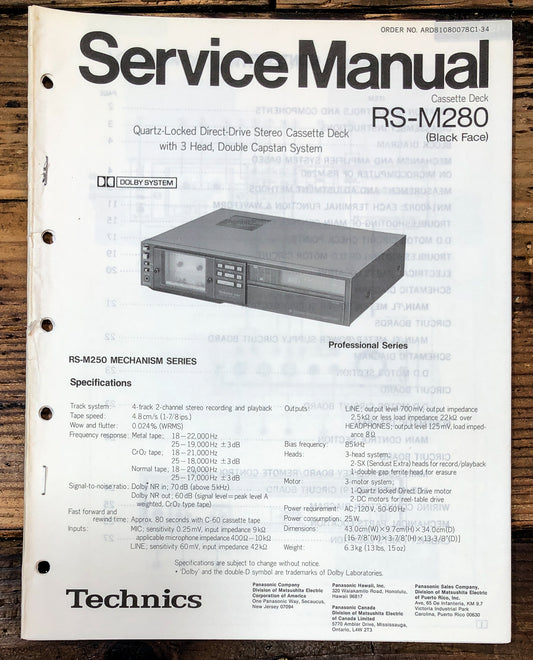 Technics RS-M280 Cassette Service Manual *Original*