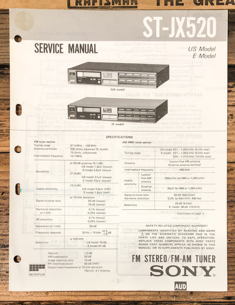 Sony ST-JX520 Tuner  Service Manual *Original*