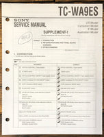 Sony TC-WA9ES Cassette Supp. Service Manual *Original*