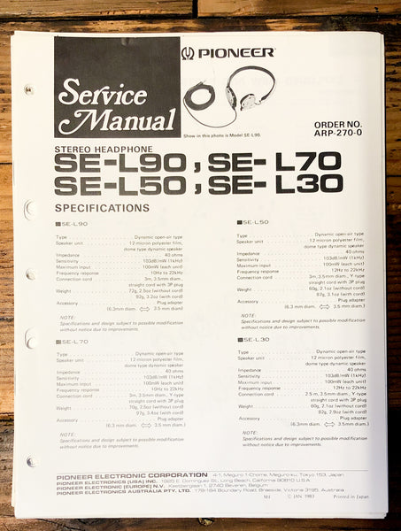 Pioneer SE-L30 -L50 -L70 -L90 Headphones  Service Manual *Original*