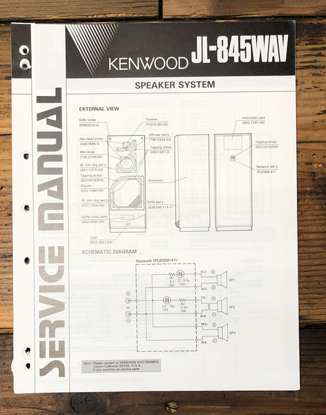 Kenwood JL-845WAV Speaker  Service Manual *Original*