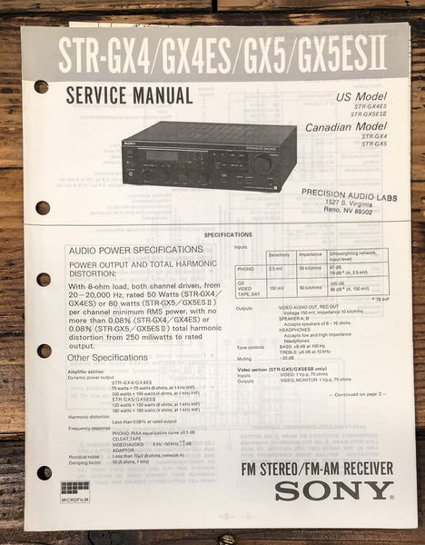 Sony STR-GX4 / GX4ES / GX5 / GX5ES II Receiver Service Manual *Original*