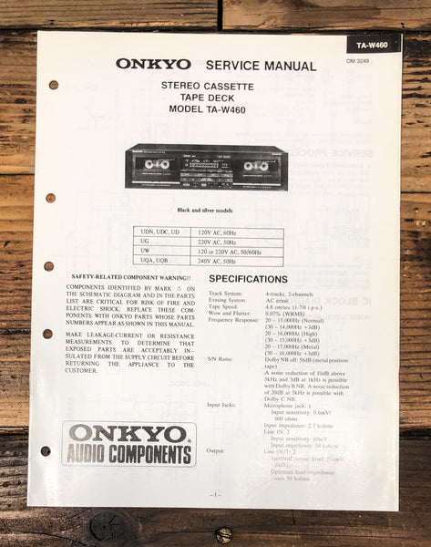 Onkyo TA-W460 Cassette Service Manual *Original*