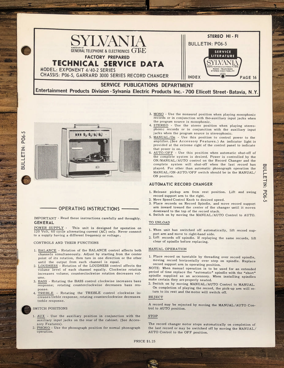 GTE Sylvania Exponent 4/40-2 Stereo Service Manual *Original*