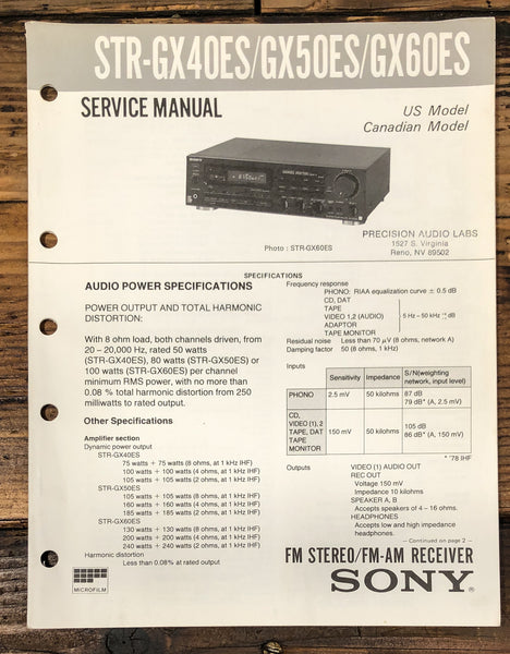 Sony STR-GX40ES -GX50ES -GX60ES Receiver Service Manual *Original*