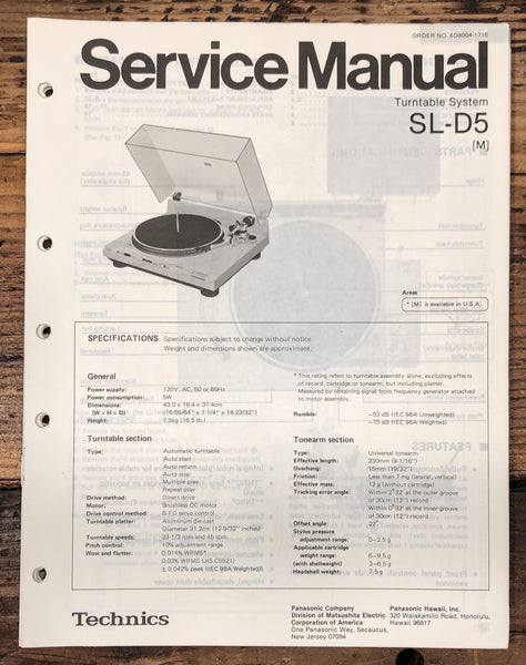 Technics SL-D5 Turntable  Service Manual *Original*
