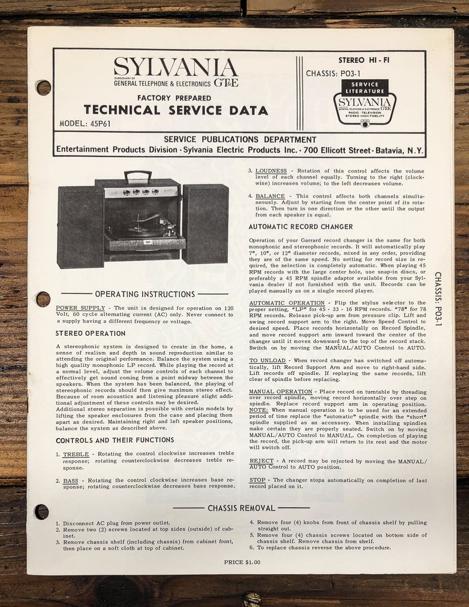 GTE Sylvania Exponent 45P61 Stereo Service Manual *Original*