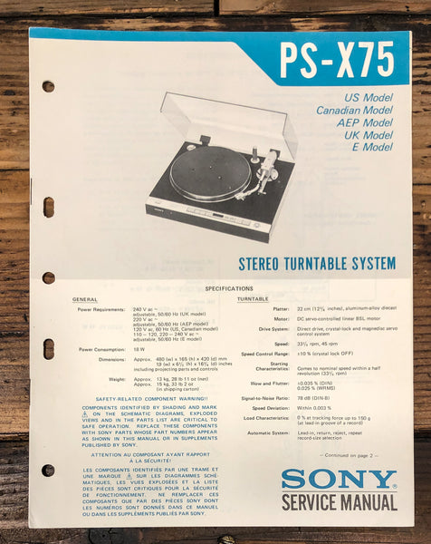Sony PS-X75 Turntable Service Manual *Original*