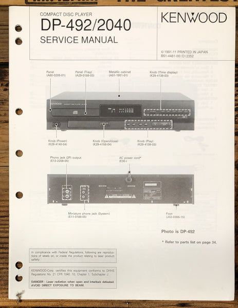Kenwood DP-492 DP-2040 CD Player  Service Manual *Original*