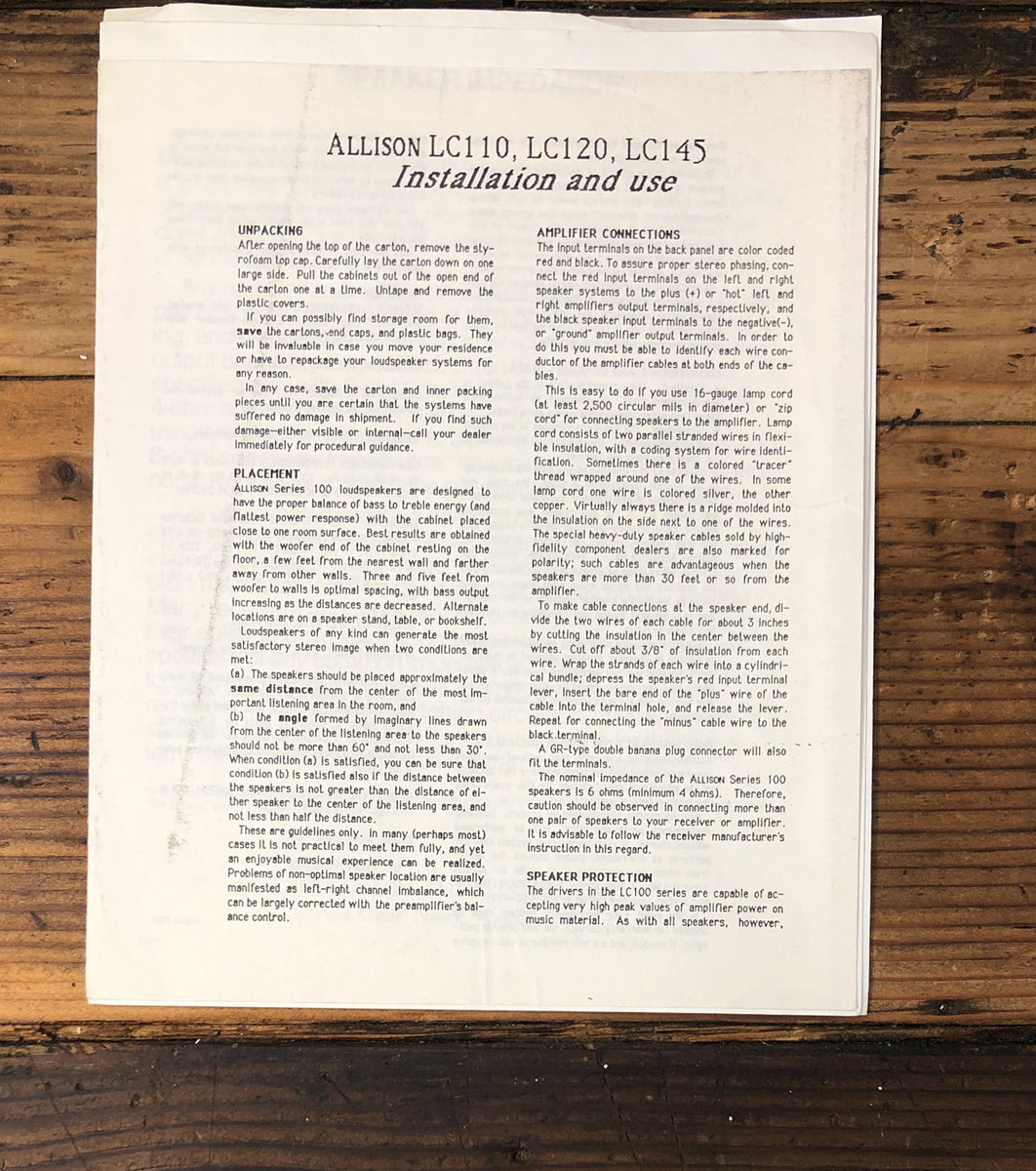 Speaker Owner / User Manual *Original* – Vintage Audio Store - Vintage ...