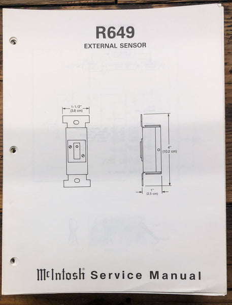 McIntosh R649 R-649 External Sensor  Service Manual *Original*