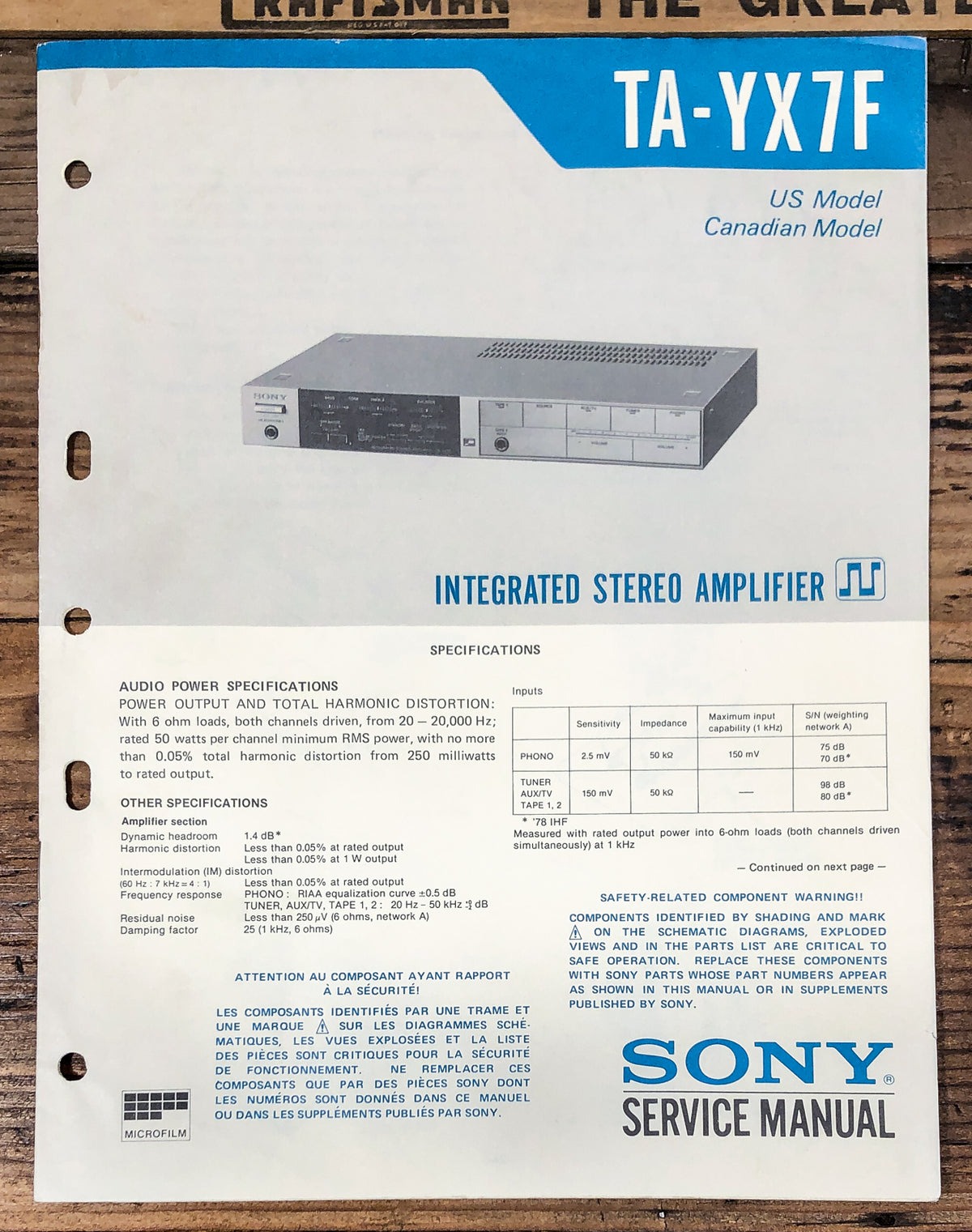 Sony TA-YX7F Amplifier  Service Manual *Original*